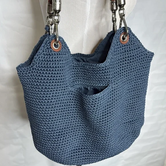 The Sak Blue Hand Crochet Bag with Brown Woven Straps - Picture 4 of 14